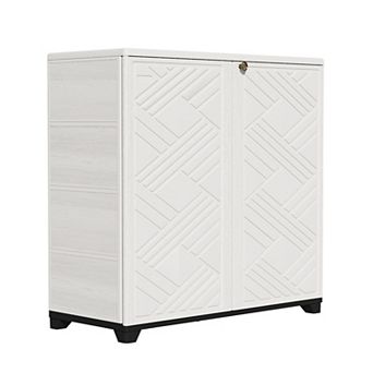 Indoor Outdoor Storage Cabinet with Included 1 Shelf Waterproof Diamond-Plate Design