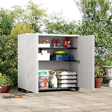 Indoor Outdoor Storage Cabinet with Included 1 Shelf Waterproof Diamond-Plate Design