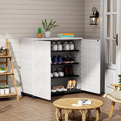 Indoor Outdoor Storage Cabinet with Included 1 Shelf Waterproof Diamond-Plate Design