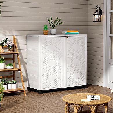 Indoor Outdoor Storage Cabinet with Included 1 Shelf Waterproof Diamond-Plate Design