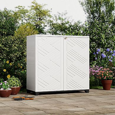 Indoor Outdoor Storage Cabinet with Included 1 Shelf Waterproof Diamond-Plate Design