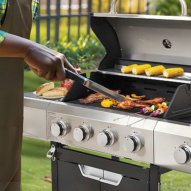 New 5 Burner Grill with Lid 1 Bracket 4 Wheels with Furniture Cover