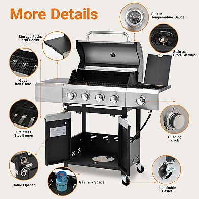 New 5 Burner Grill with Lid 1 Bracket 4 Wheels with Furniture Cover