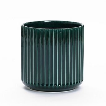 LuxenHome Jade Ribbed Round Ceramic Planter