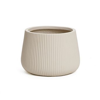 LuxenHome Off-White Ribbed 15.55-Inch Round Planter