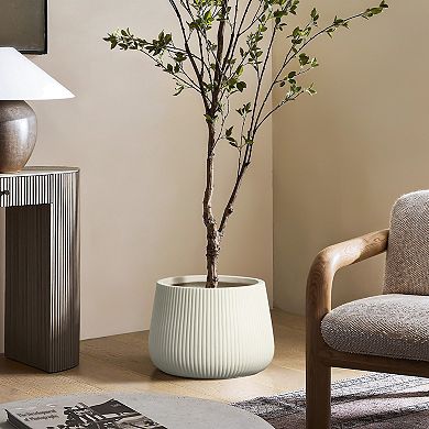 LuxenHome Off-White Ribbed 15.55-Inch Round Planter