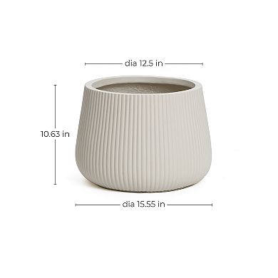 LuxenHome Off-White Ribbed 15.55-Inch Round Planter
