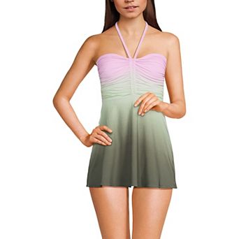Women's Lands' End Ruched Multi-Way Mini Swim Dress Swimsuit