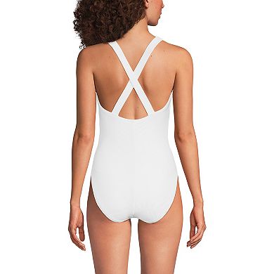 Women's Lands' End Long Tugless Ribbed X-Back One-Piece Swimsuit