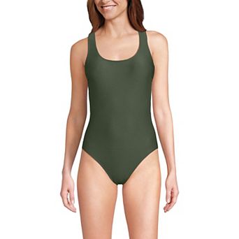 Women's Lands' End Long Tugless Ribbed X-Back One-Piece Swimsuit