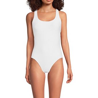 Women's Lands' End Long Tugless Ribbed X-Back One-Piece Swimsuit
