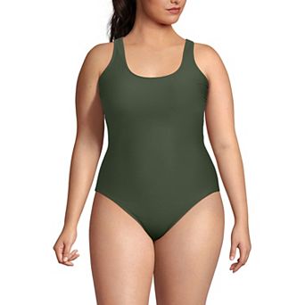 Petite Lands' End Tugless Ribbed X-Back One-Piece Swimsuit