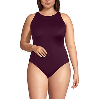 Plus Size Lands' End High Neck One-Piece Swimsuit