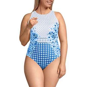 Plus Size Lands' End High Neck One-Piece Swimsuit