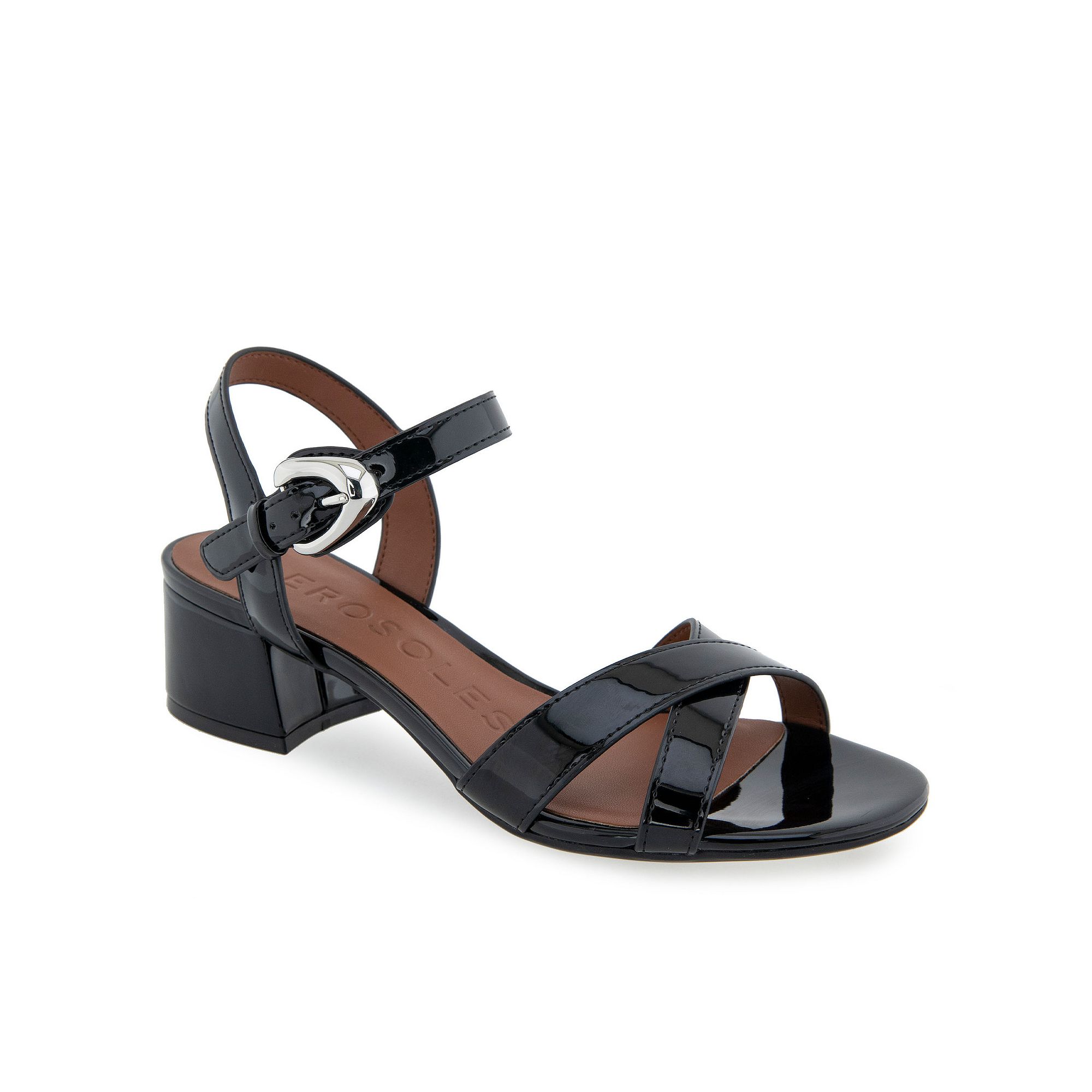 Aerosoles Cinzia Womens Block-Heeled Sandals, Size: 6 Wide, Black Patent
