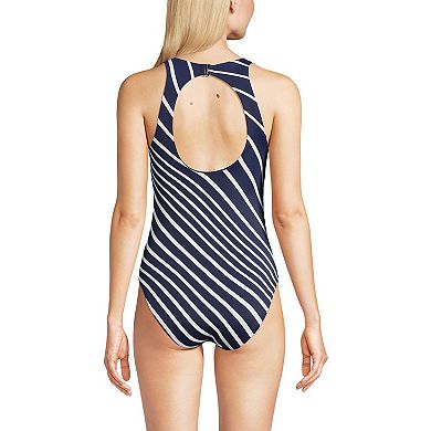 Women's Lands' End DD-Cup Tugless High Neck Portrait Back One-Piece Swimsuit