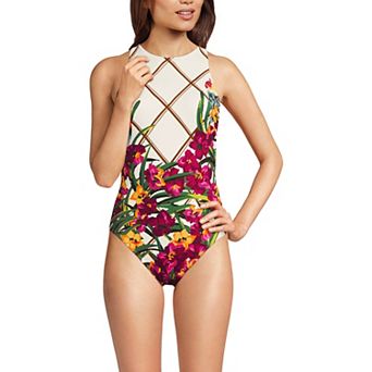 Women's Lands' End DD-Cup Tugless High Neck Portrait Back One-Piece Swimsuit