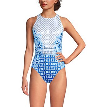 Women's Lands' End DD-Cup Tugless High Neck Portrait Back One-Piece Swimsuit