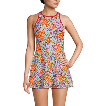 Women's Lands' End Tugless High Neck Swim Dress Swimsuit