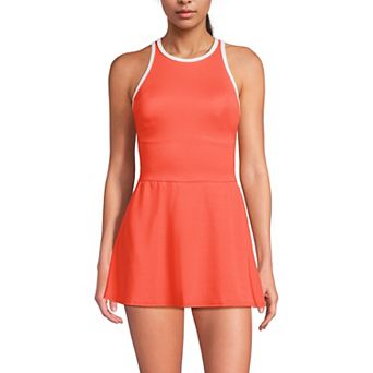 Women's Lands' End Tugless High Neck Swim Dress Swimsuit
