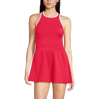 Women's Lands' End Tugless High Neck Swim Dress Swimsuit