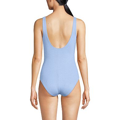 Women's Lands' End Slender Suit Shine Wrap One-Piece Swimsuit