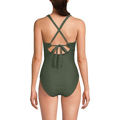 Women's Lands' End Ribbed Knot Front One-Piece Swimsuit