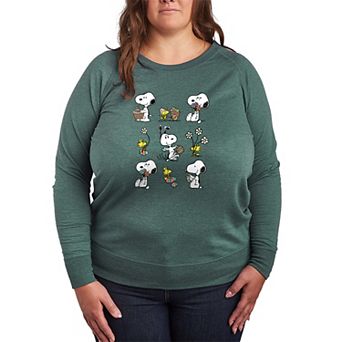 Plus Size Peanuts Snoopy & Woodstock Easter Eggs French Terry Long Sleeve Tee