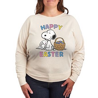 Plus Size Peanuts Snoopy And Bunny Happy Easter French Terry Long Sleeve Tee