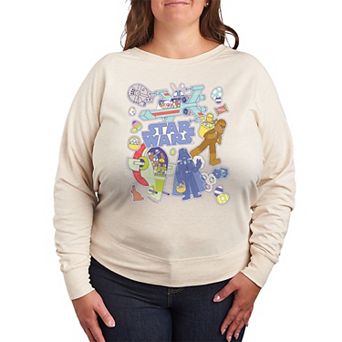 Plus Size Star Wars Easter Stickers French Terry Long Sleeve Tee