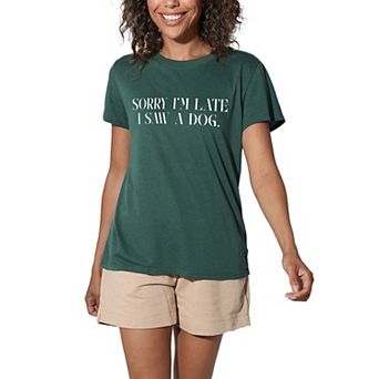 Juniors' Suburban Riot Sorry Im Late I Saw A Dog Loose Graphic Tee