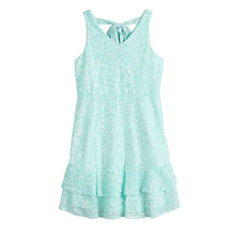Girls 7-16 Poppies & Roses V-Neck Double Tier Back Bow Dress