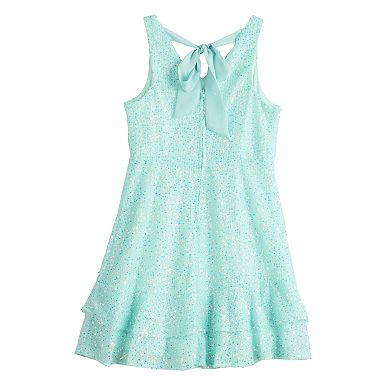 Girls 7-16 Poppies & Roses V Neck Double Tier Back Bow Dress