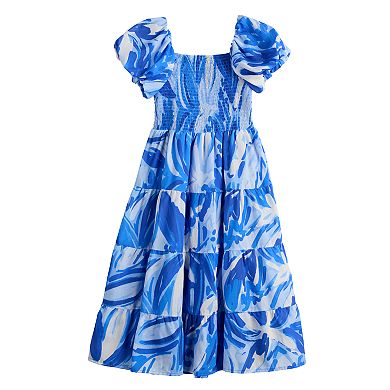 Girls 7-16 Poppies & Roses Bubble Sleeve Midi Dress