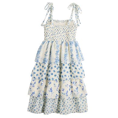 Girls 7-16 Poppies & Roses Spaghetti Tie Four-Tiered Dress
