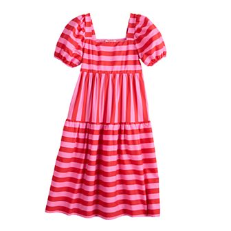 Girls 7-16 Poppies & Roses Puff Sleeve Midi Stripe Dress