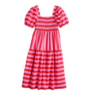 Girls 7-16 Poppies & Roses Puff Sleeve Midi Stripe Dress