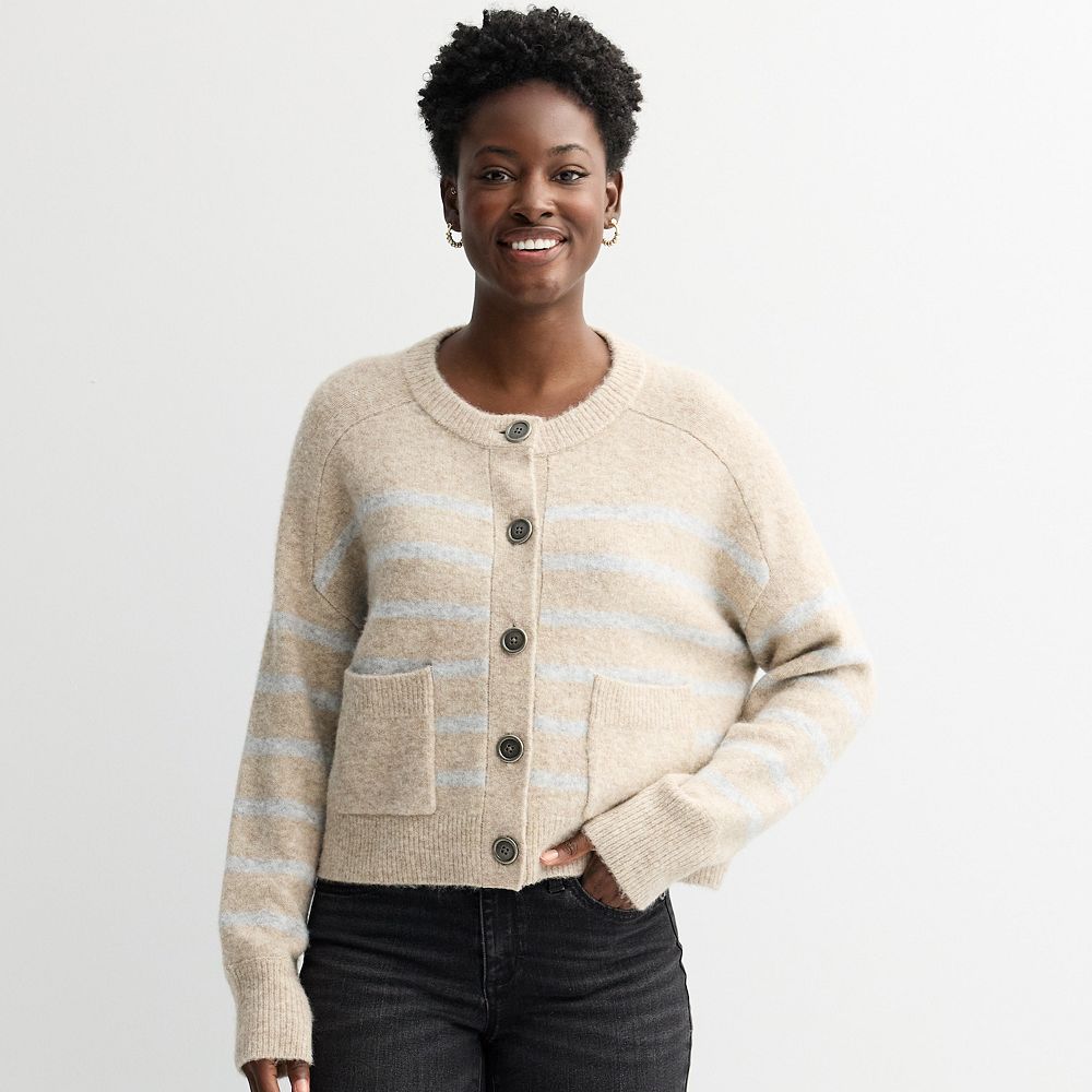 トップス FRONT MIX BOX CARDIGAN / TIME IS ON Women's Sonoma Goods For Life® Boxy Button Front Cardigan