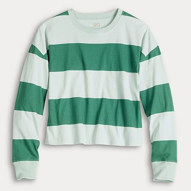 Juniors' SO® Boxy Crop Long Sleeve Top