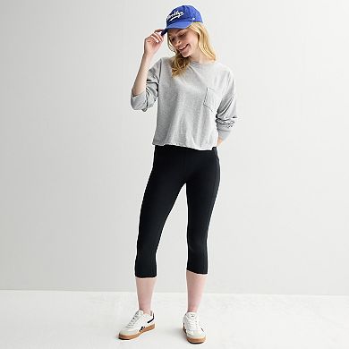 Juniors' SO® Boxy Crop Long Sleeve Pocket Top