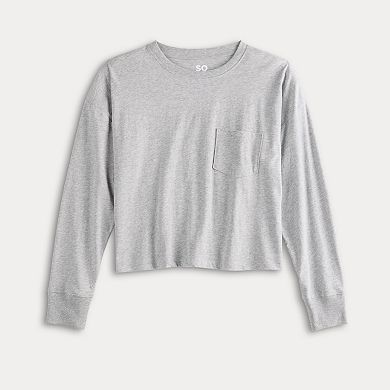 Juniors' SO® Boxy Crop Long Sleeve Pocket Top