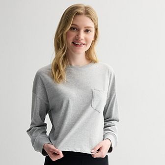 Juniors' SO® Boxy Crop Long Sleeve Pocket Top