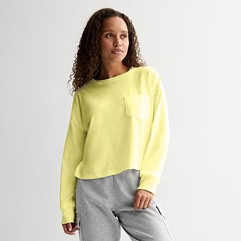 Juniors' SO® Boxy Crop Long Sleeve Pocket Top
