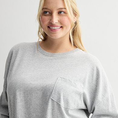 Juniors' Plus Size SO® Boxy Crop Long Sleeve Pocket Top