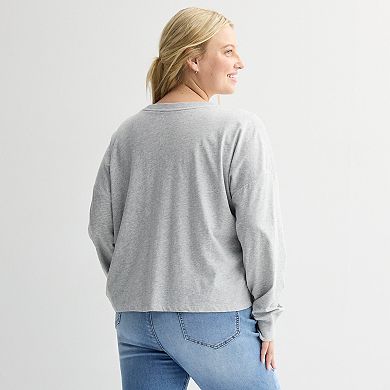 Juniors' Plus Size SO® Boxy Crop Long Sleeve Pocket Top
