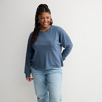 Juniors' Plus Size SO® Boxy Crop Long Sleeve Pocket Top