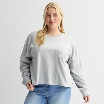 Juniors' Plus Size SO® Boxy Crop Long Sleeve Pocket Top