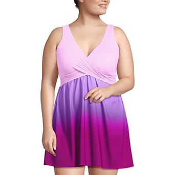 Plus Size Lands' End Slender Suit Wrap One-Piece Swim Dress