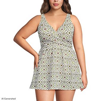 Plus Size Lands' End Slender Suit Wrap One-Piece Swim Dress