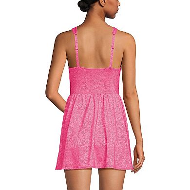 Women's Lands' End Slender Suit Shine Wrap Front Swim Dress Swimsuit